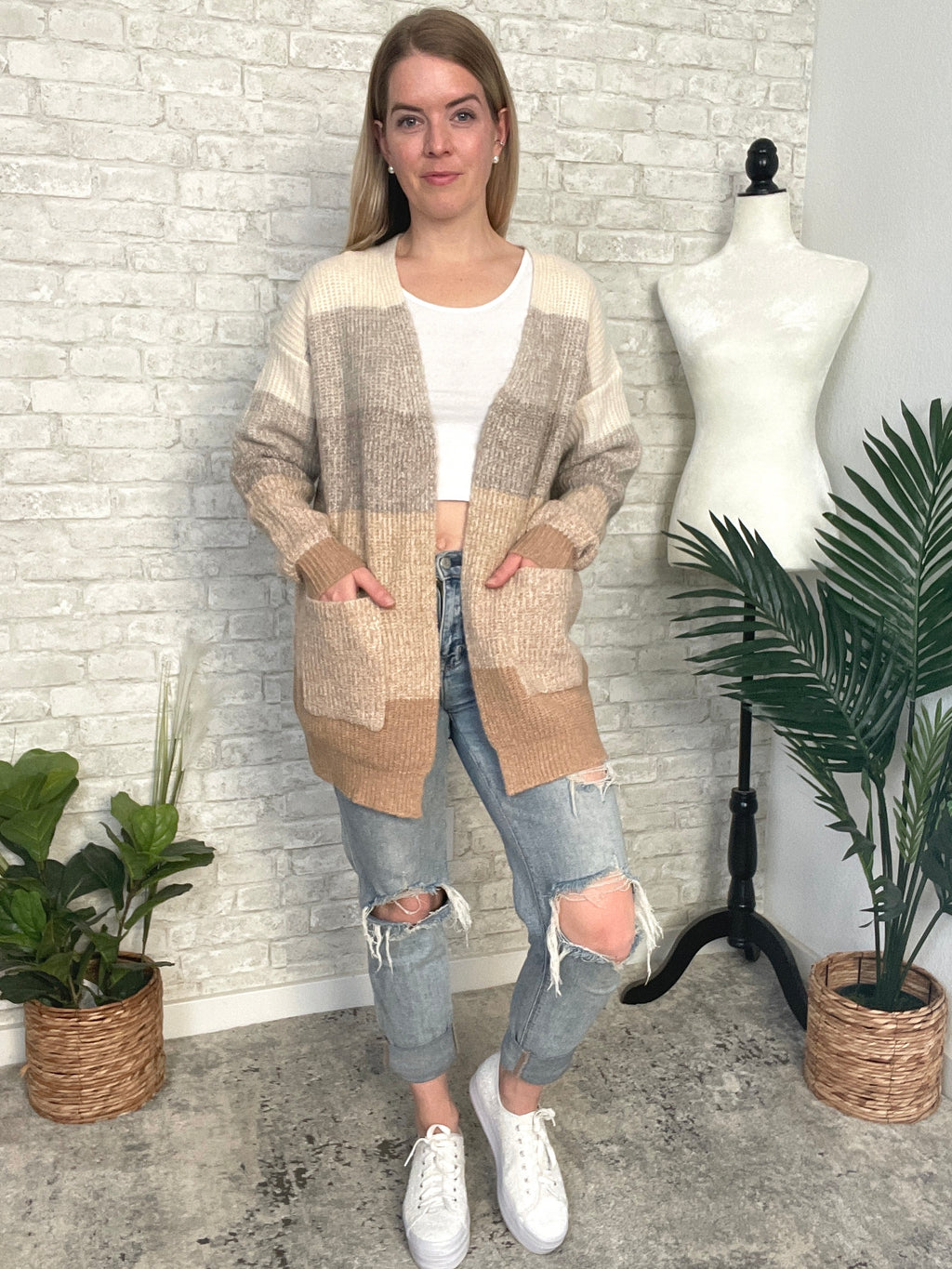 Nancy Neutral Blocked Cardigan
