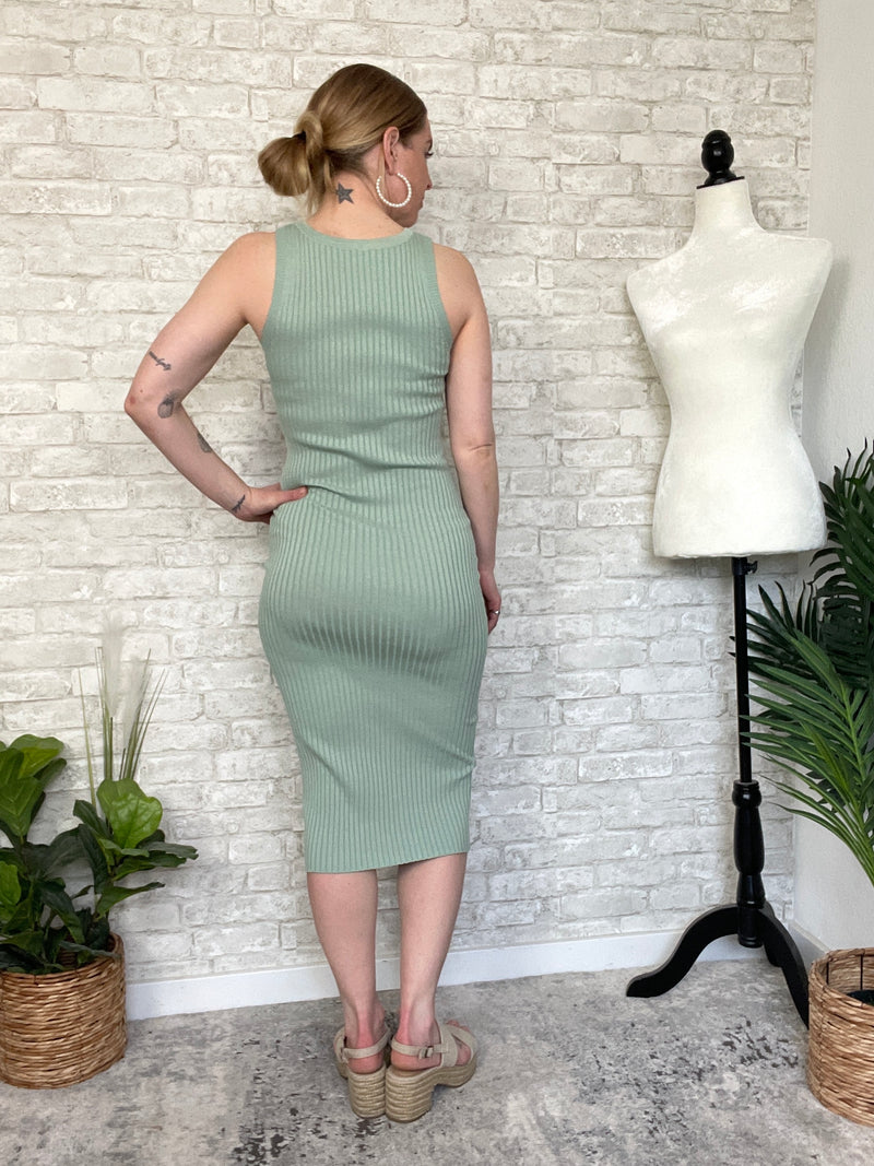 Plume Ribbed Dress Sage Green