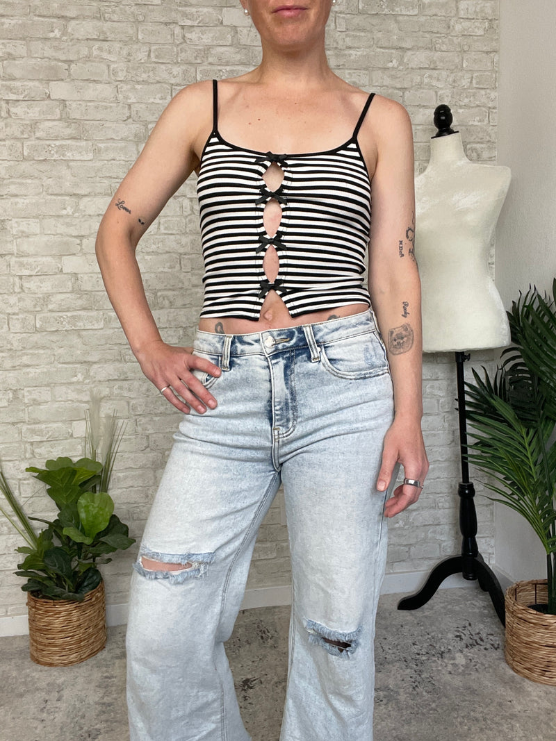 Josie B+W Stripe Bow Mini Tank