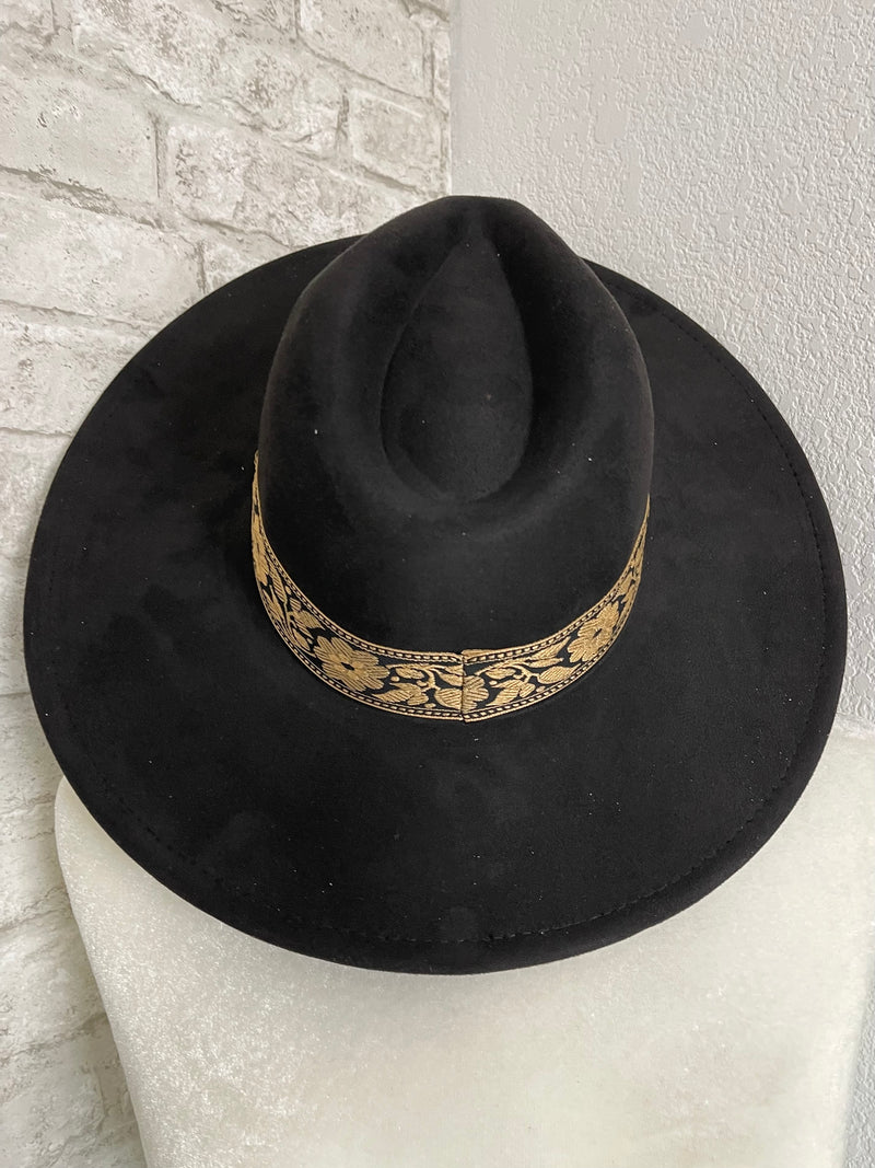 Willa Flower Band Black Wide Brim