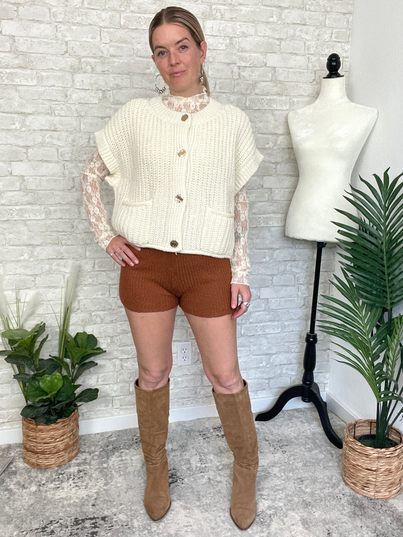 Lanny Short Sleeve Button-Up Cardigan Cream