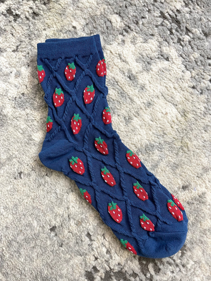 Strawberry Socks - Midnight Blue