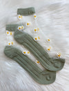Sheer Floral Socks - Sage