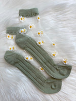 Sheer Floral Socks - Sage