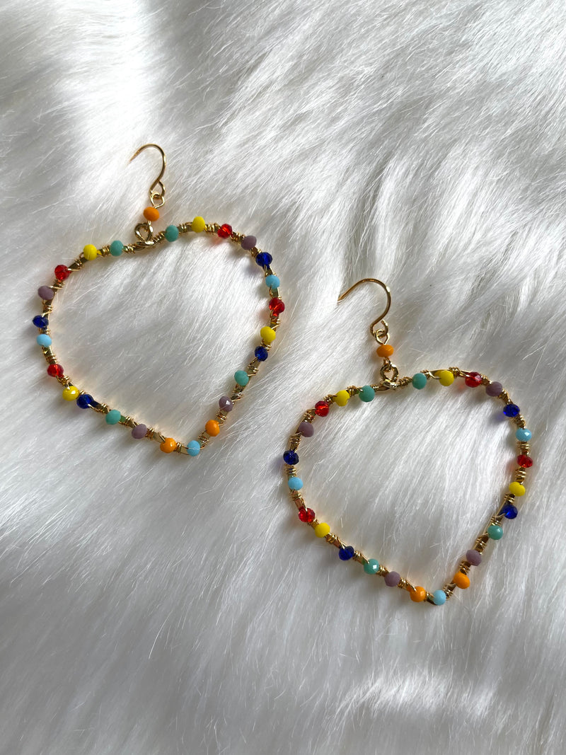 Rainbow Beaded Heart Earring