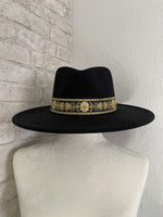 Willa 2.0 Gold Flower Band Black Wide Brim