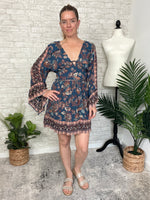 Mirabelle Teal Long Sleeve Mini Dress