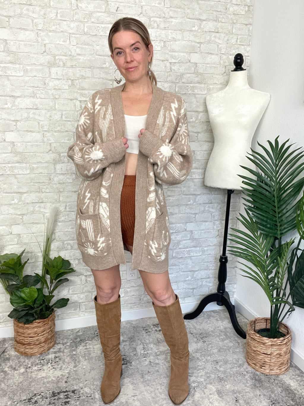 Christy Western Print Cardigan Taupe