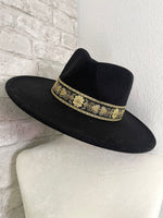 Willa 2.0 Gold Flower Band Black Wide Brim