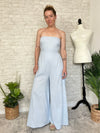 Plumeria Blue Strapless Woven Jumpsuit