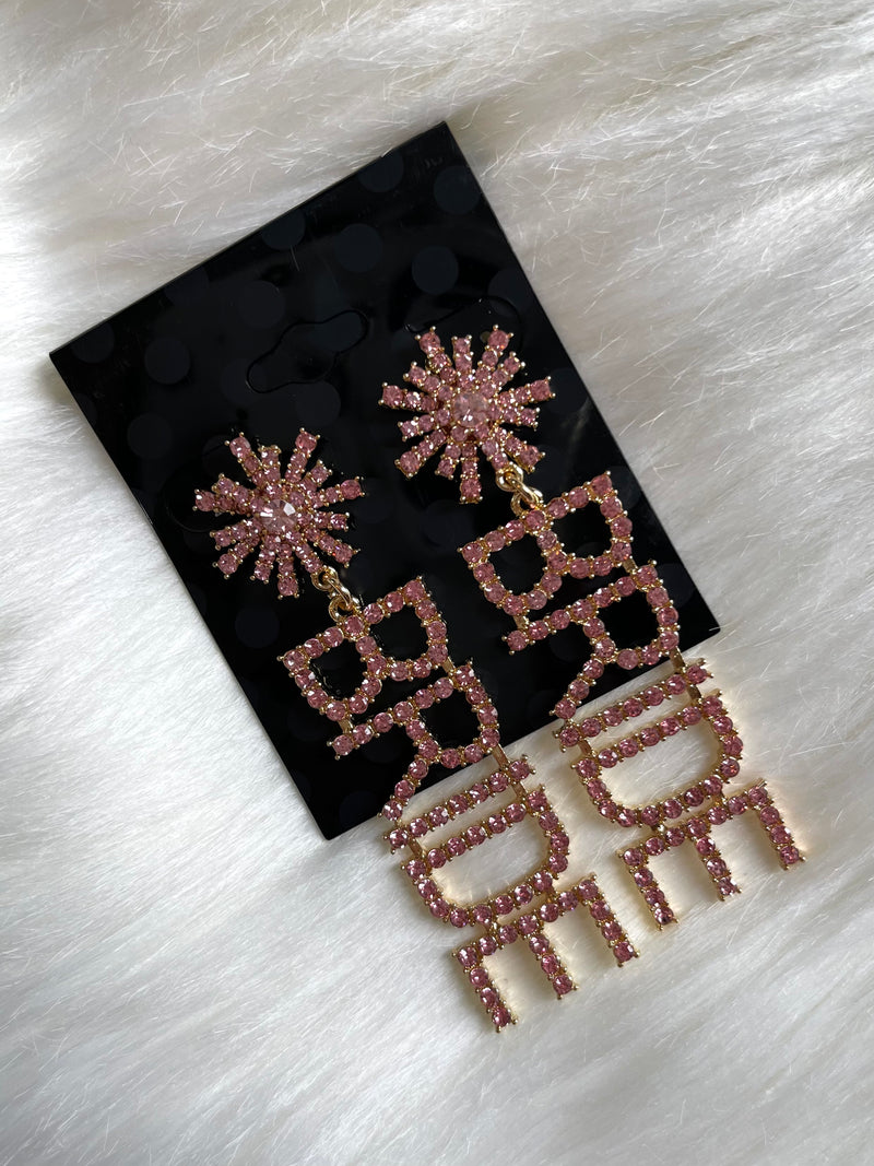Pink Rhinestone Bride Earrings