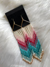 Triangle Seed Bead Tassel Earrings Pink+ Blue