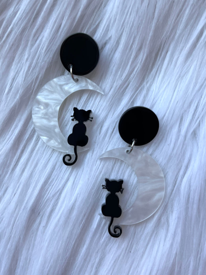 Cat On The Moon Earrings