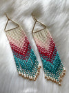 Triangle Seed Bead Tassel Earrings Pink+ Blue