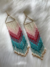 Triangle Seed Bead Tassel Earrings Pink+ Blue