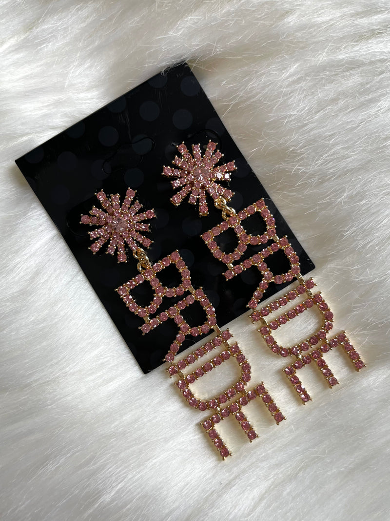 Pink Rhinestone Bride Earrings