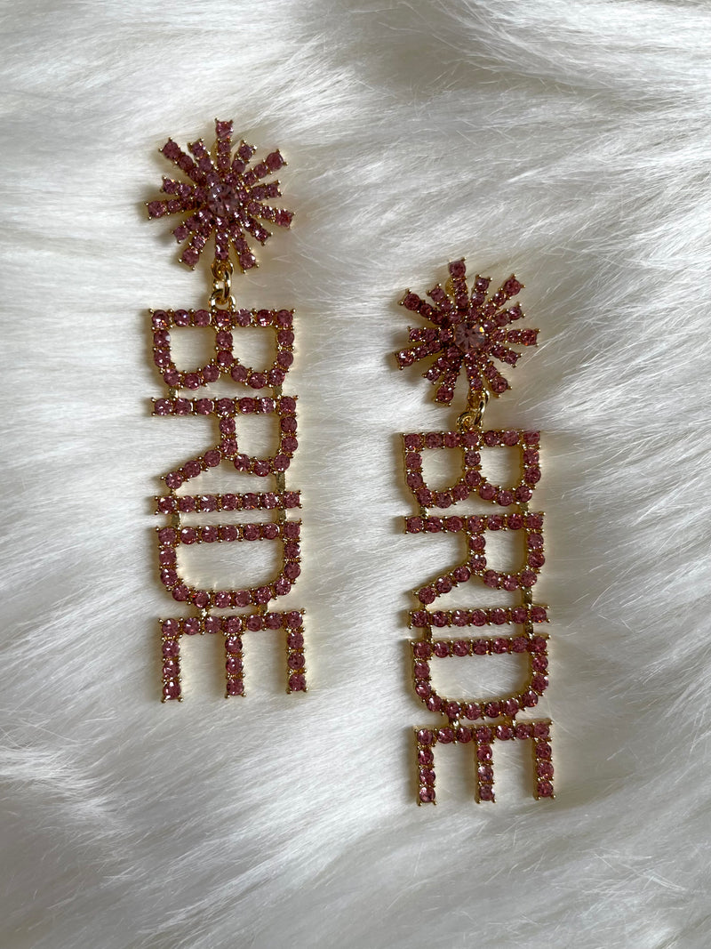 Pink Rhinestone Bride Earrings