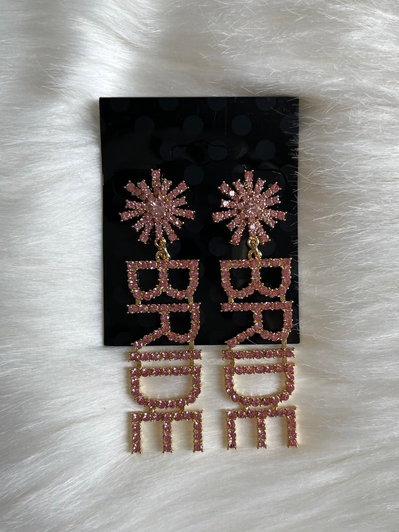Pink Rhinestone Bride Earrings