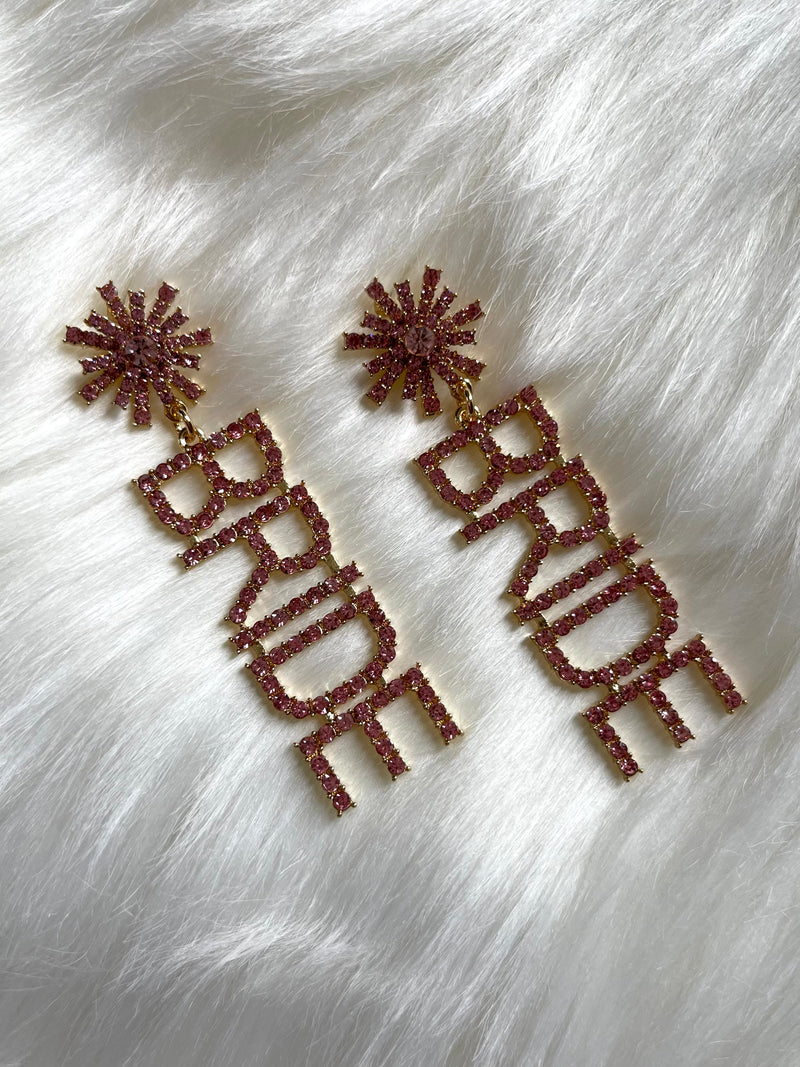 Pink Rhinestone Bride Earrings