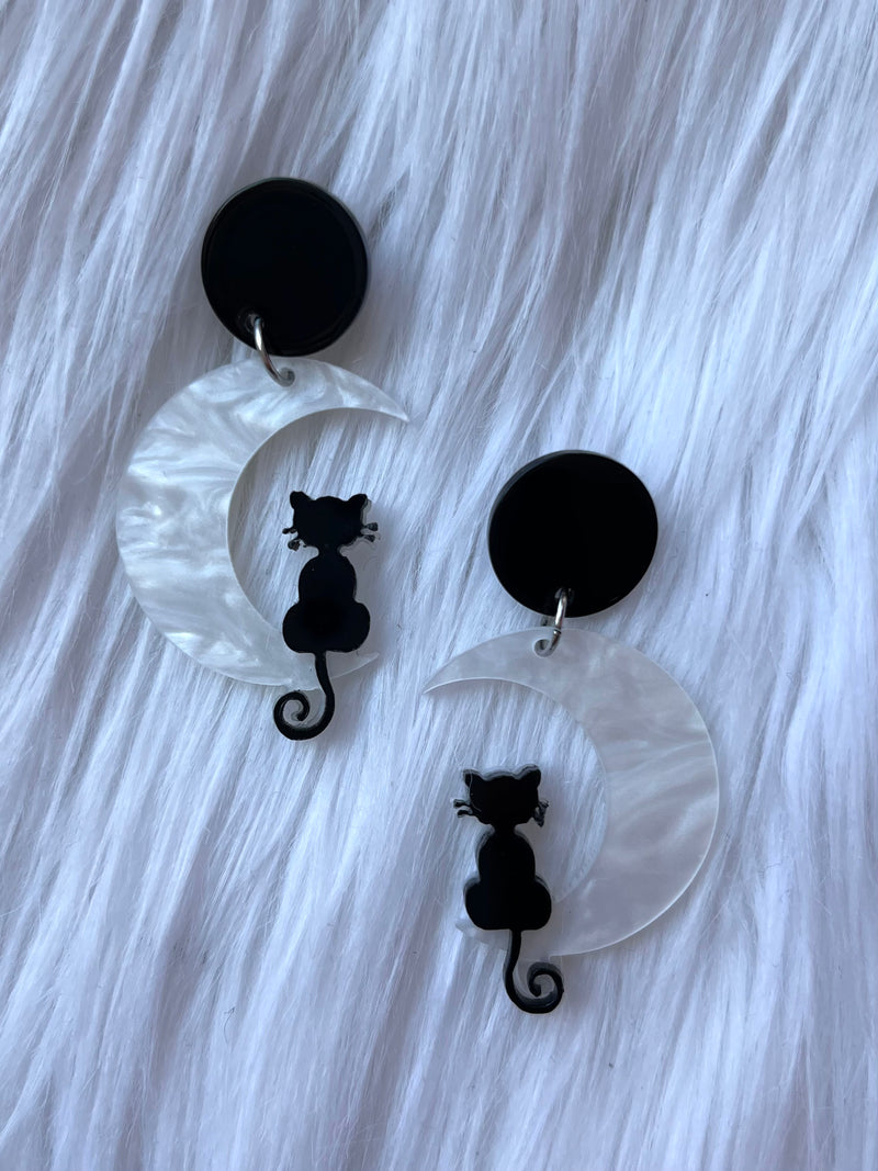 Cat On The Moon Earrings