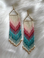 Triangle Seed Bead Tassel Earrings Pink+ Blue