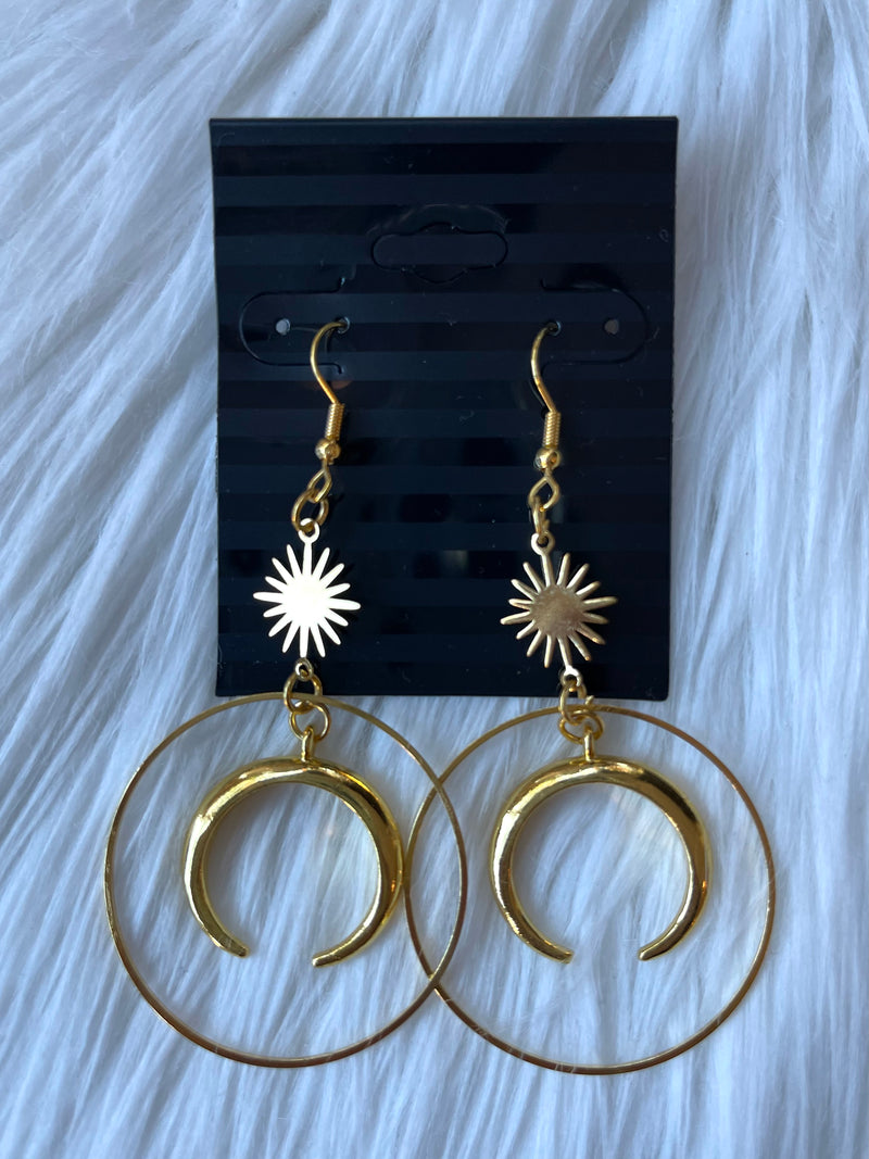Boho Moon + Sun Earrings Gold