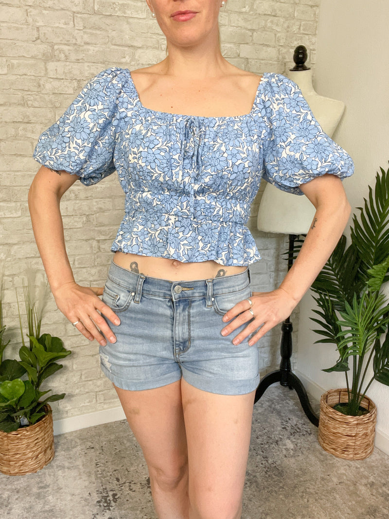 Blue Zinnia Crop Top