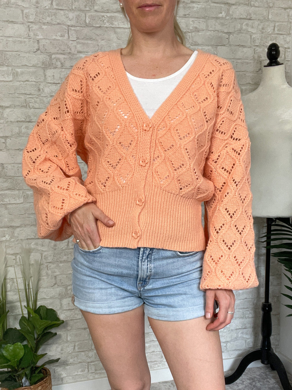 Peggy Floral Button Cardigan Orange Cream