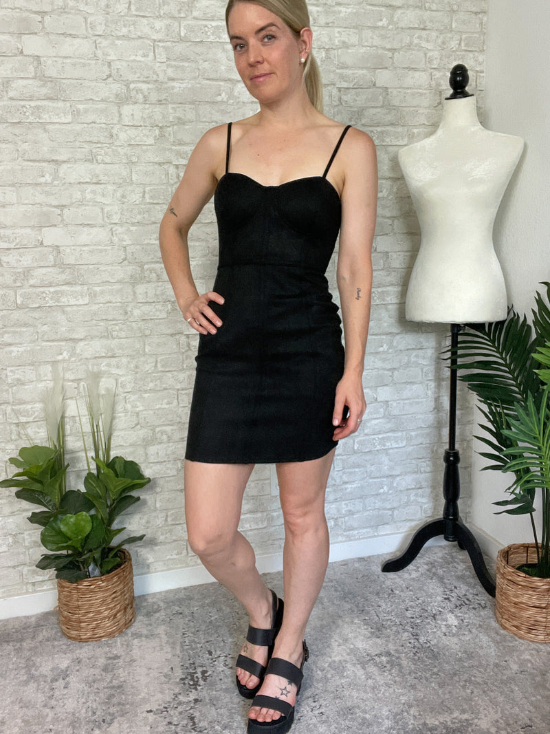 Carmine Faux Suede Fitted Dress Black