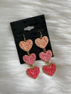 Triple Heart Earrings Pink