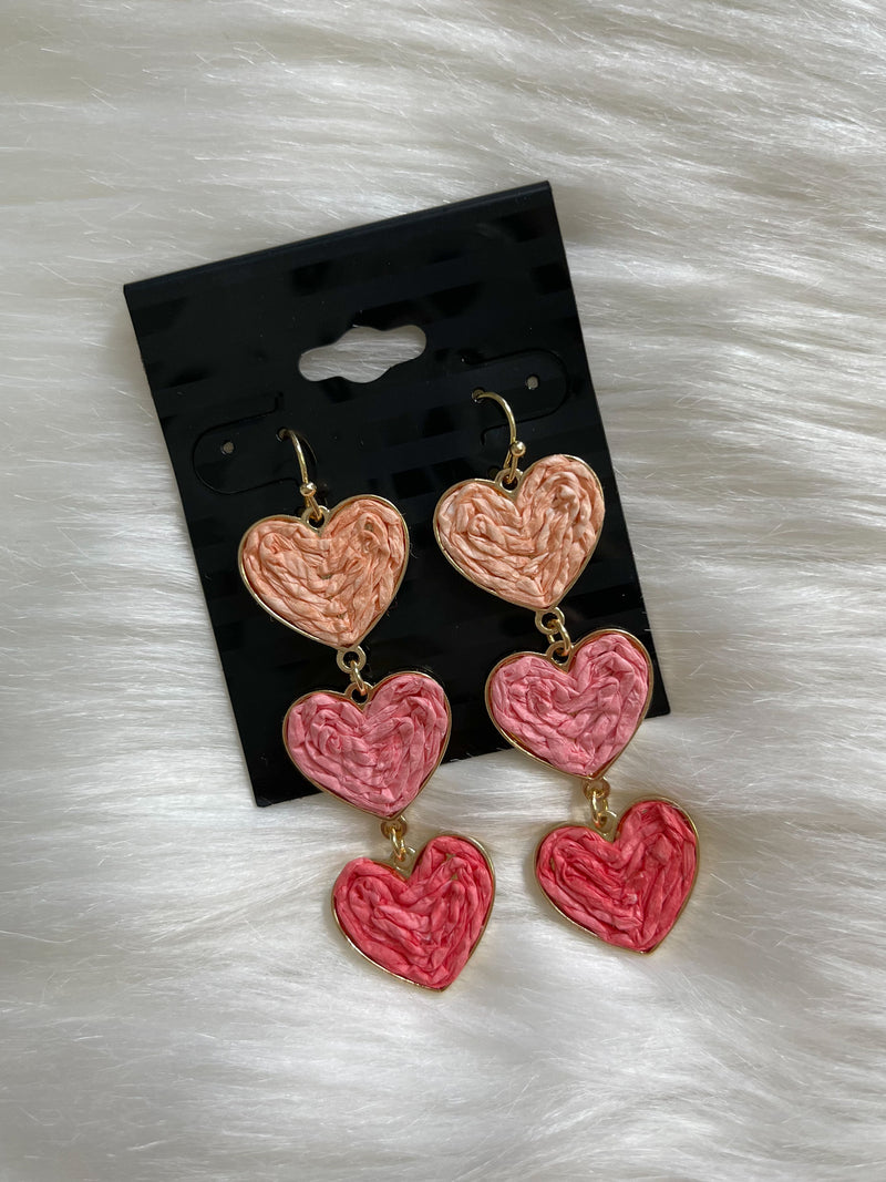 Triple Heart Earrings Pink