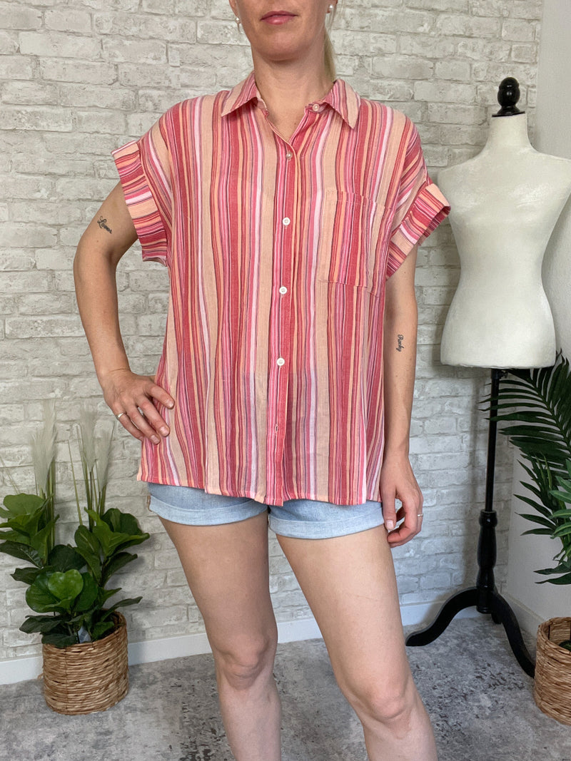 Hamptons Button Up Coral Crush