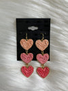 Triple Heart Earrings Pink