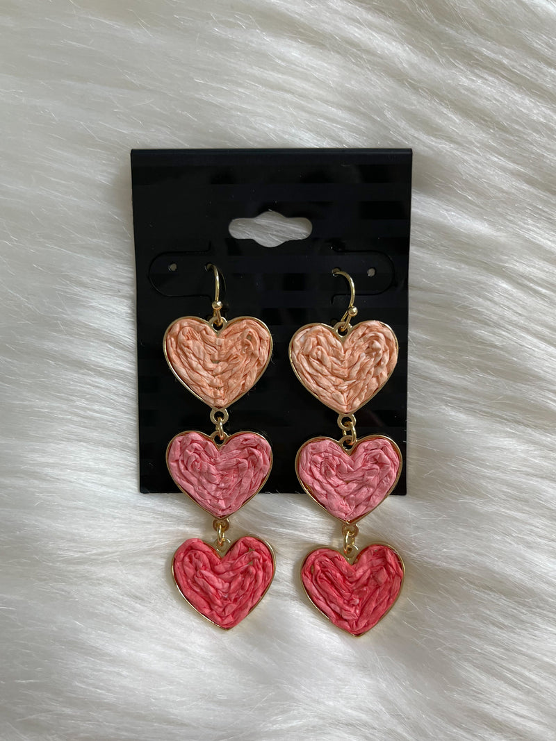 Triple Heart Earrings Pink