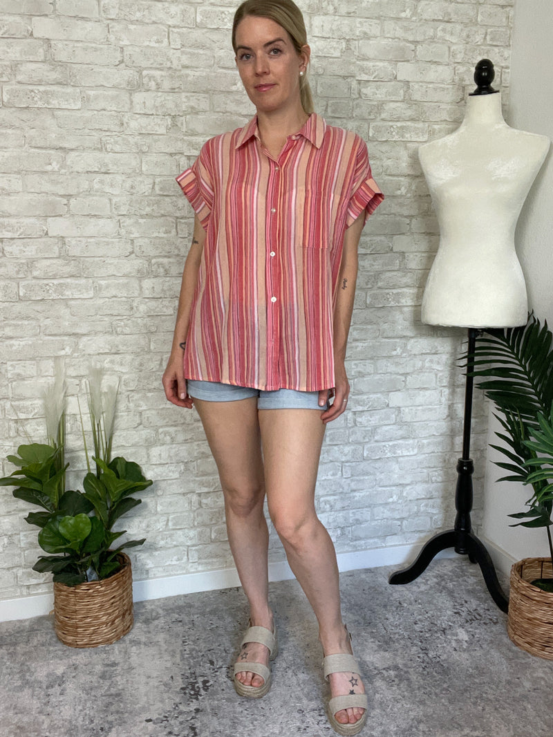 Hamptons Button Up Coral Crush