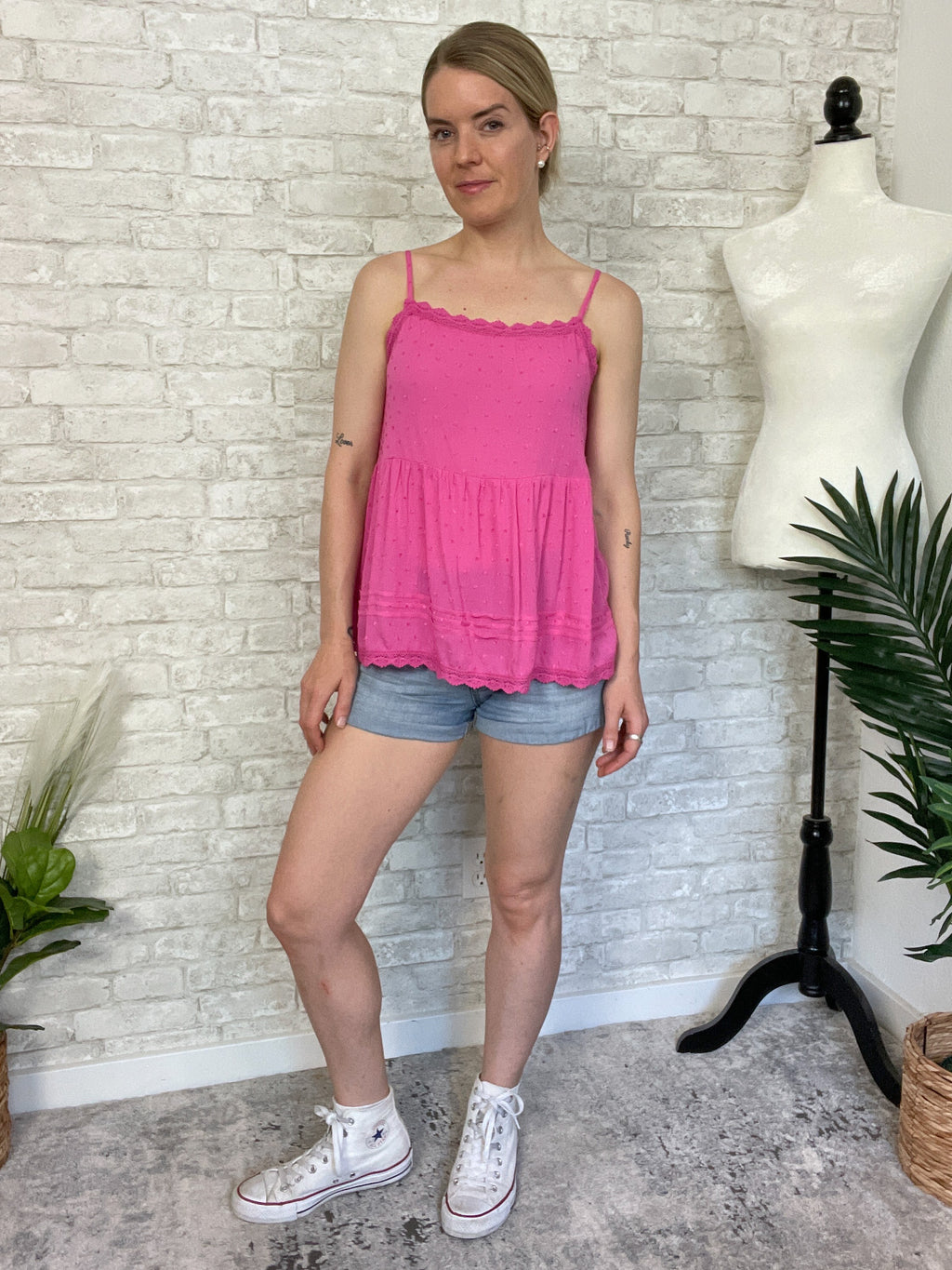 Pink Swiss Dot Tank Top