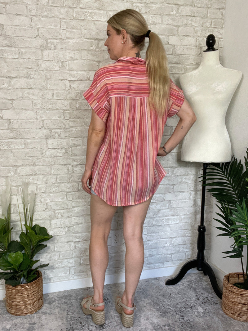 Hamptons Button Up Coral Crush