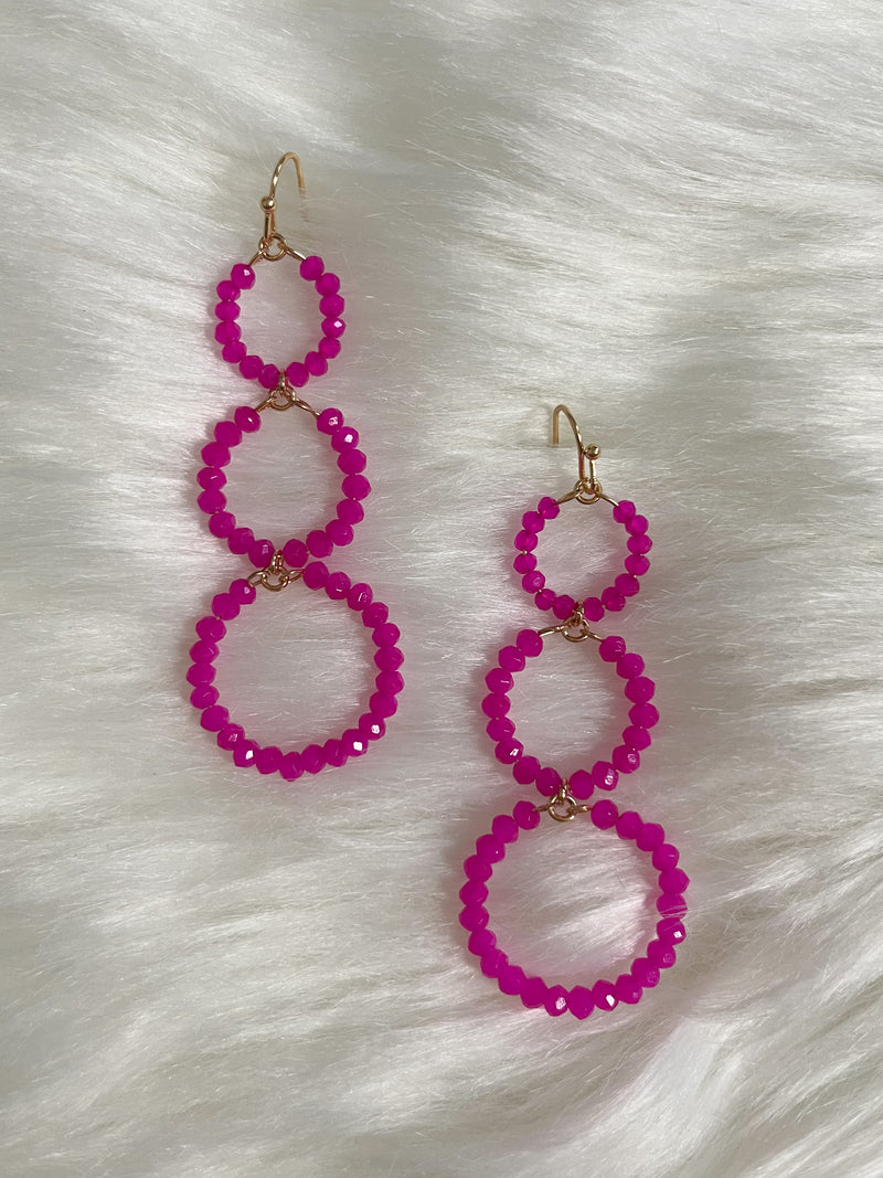 3-Tier Crystal Circle Earrings Pink