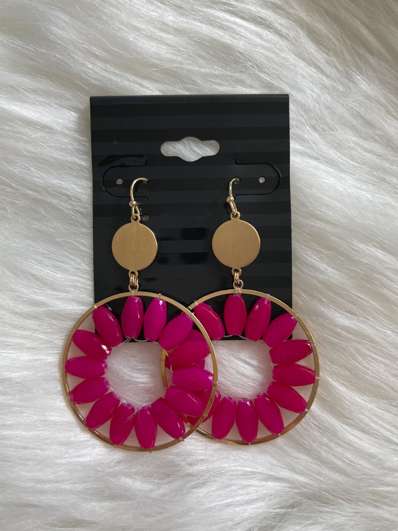 Circle Glass Bead Earrings Pink