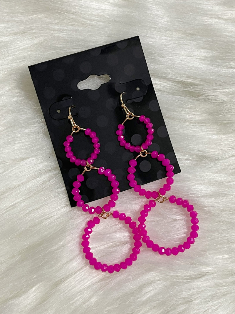 3-Tier Crystal Circle Earrings Pink