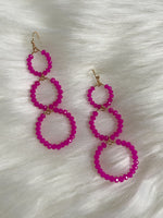3-Tier Crystal Circle Earrings Pink