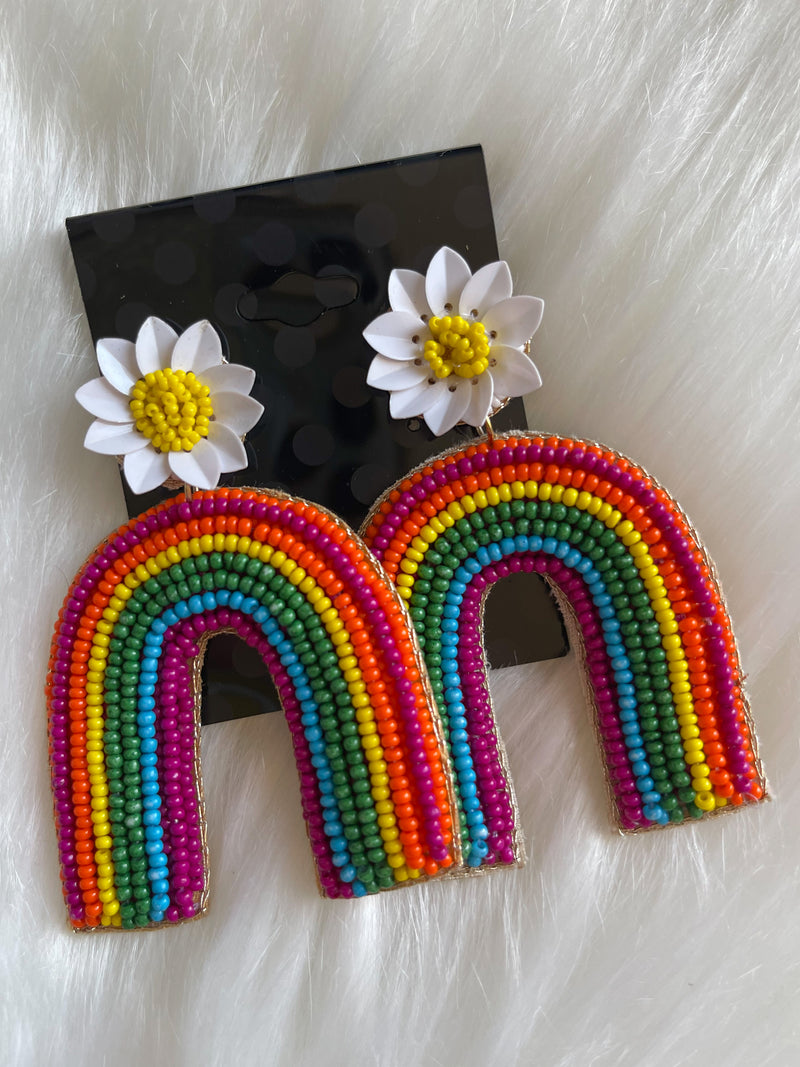 Floral Rainbow Seed Bead Earrings