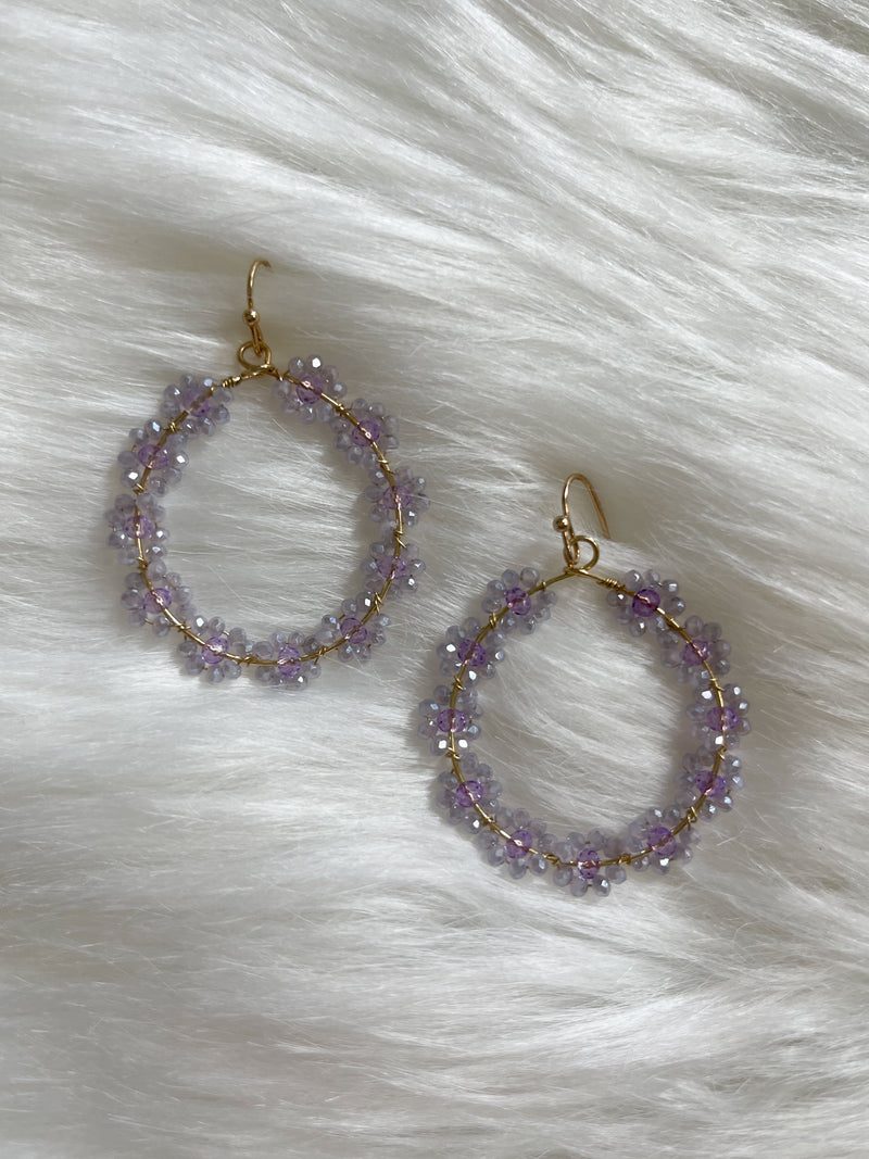 Crystal Daisy Circle Earrings Lavender