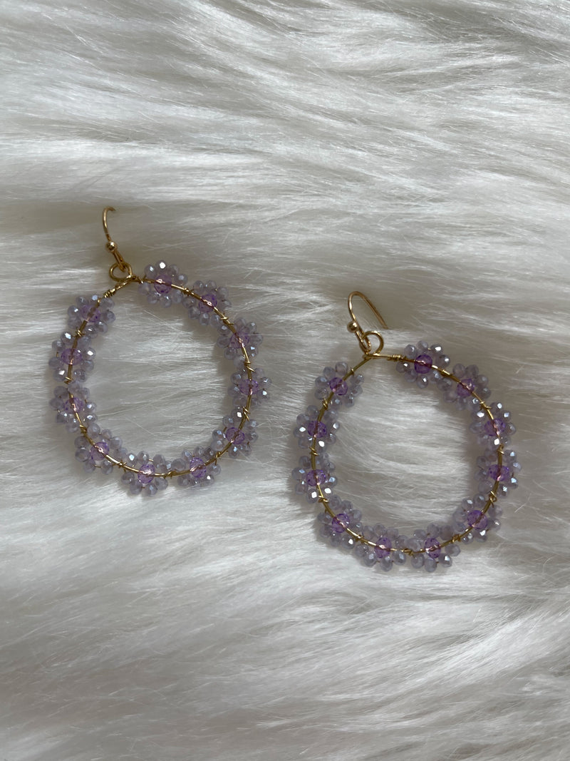 Crystal Daisy Circle Earrings Lavender