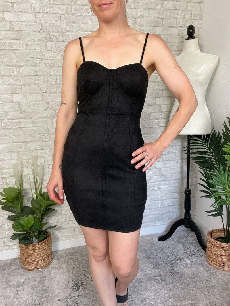 Carmine Faux Suede Fitted Dress Black