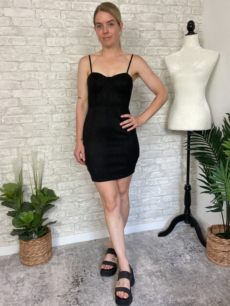 Carmine Faux Suede Fitted Dress Black