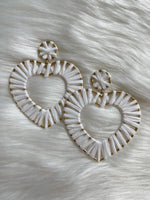 Oversize Ribbon Heart Earrings White