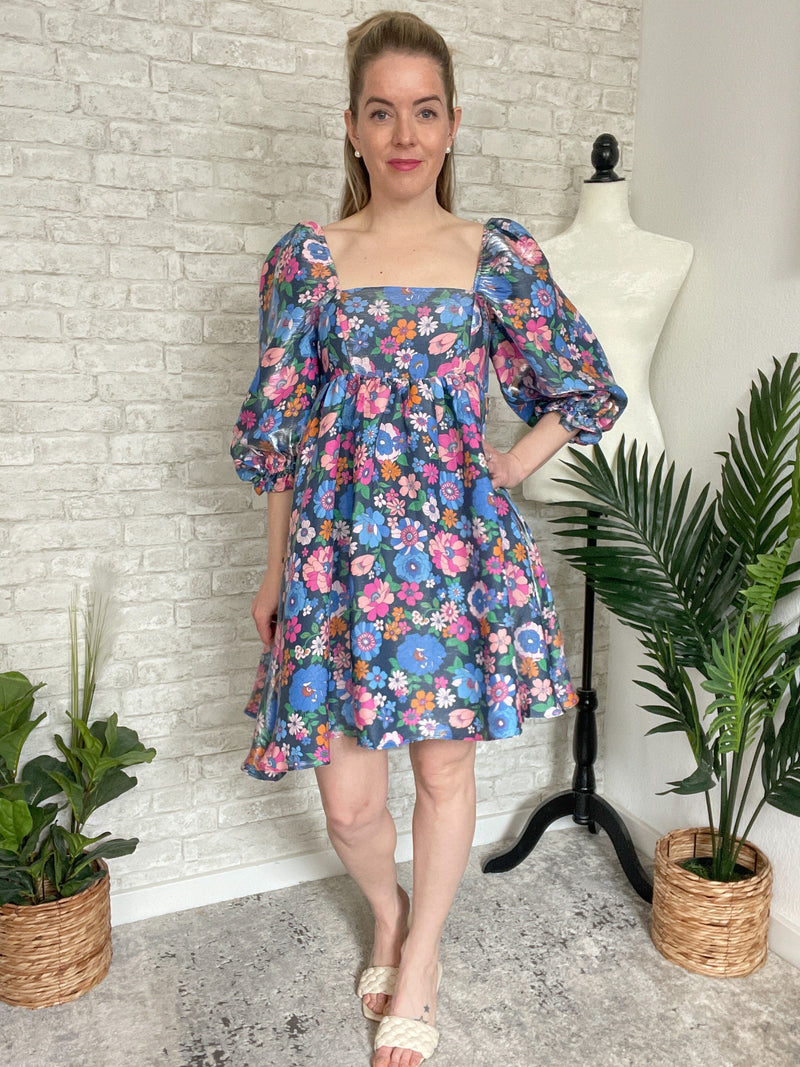 Morning Glory Shimmer Dress Blue