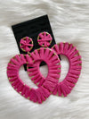 Oversize Ribbon Heart Earrings Pink