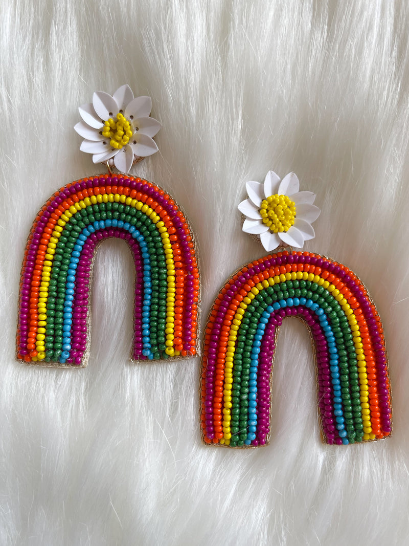 Floral Rainbow Seed Bead Earrings